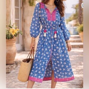 J. Crew Belted Tunic Dress in Night Sky Block Print